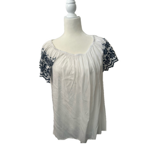 - Shoreline White and blue Embroidered Women's Top